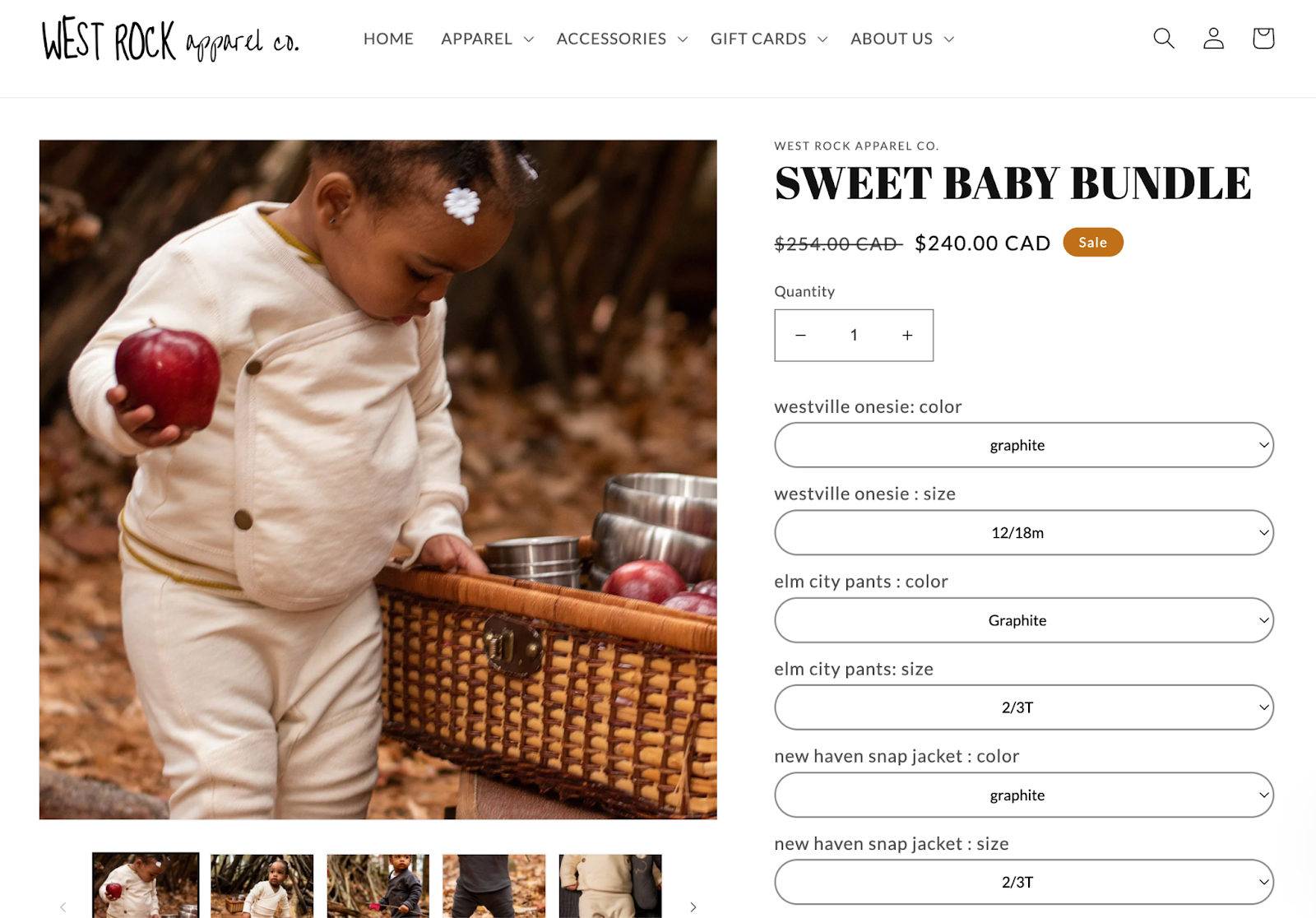 Screenshot of West Rock's Sweet Baby Bundle page on its website.