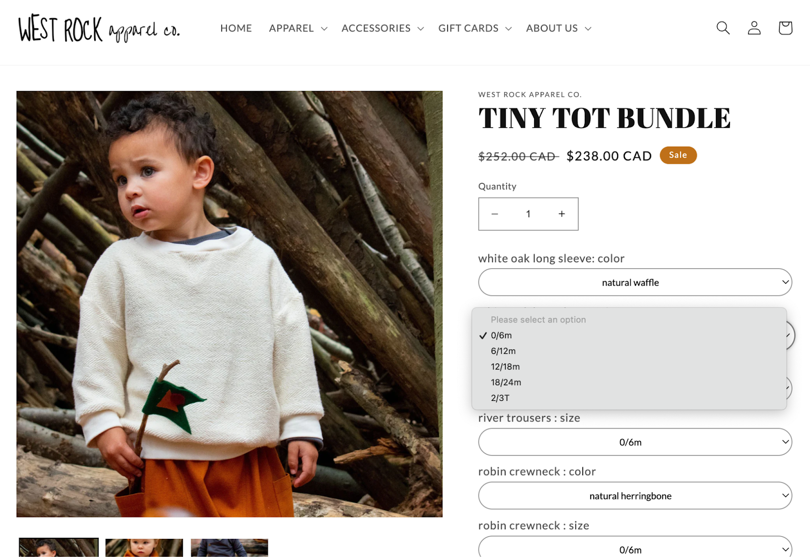 Screenshot of West Rock's Tiny Tot bundle page on its website.